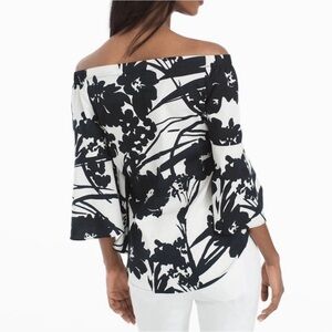 White House Black Market Black & White Off-the-Shoulder Floral Top